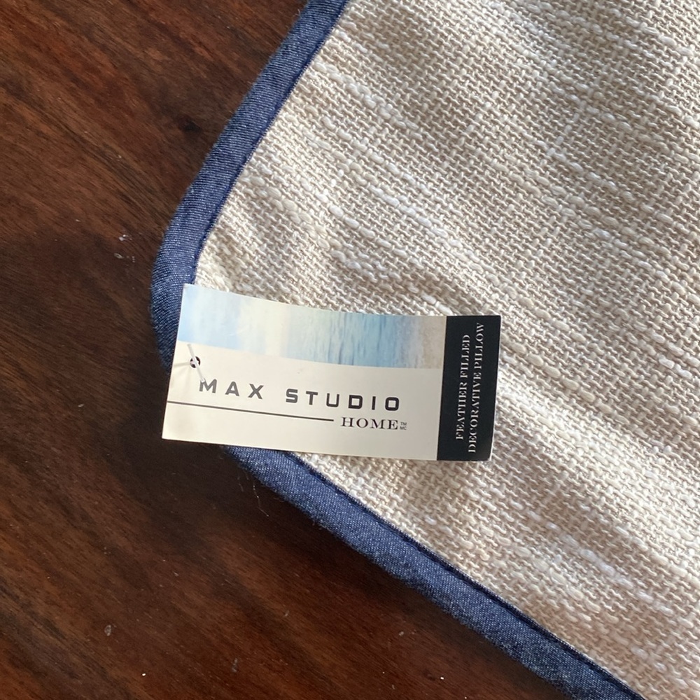 Max Studio Cream and Blue Textured Fabric Pillow Cover - Picture 3 of 5